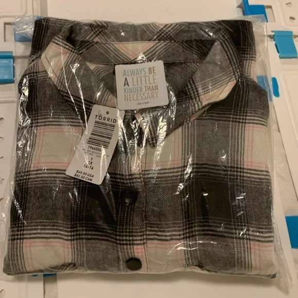 NEW Torrid 1 Flannel Drop Shoulder Button-Front Shirt, Mushroom Pocket, Plaid - Picture 12 of 12